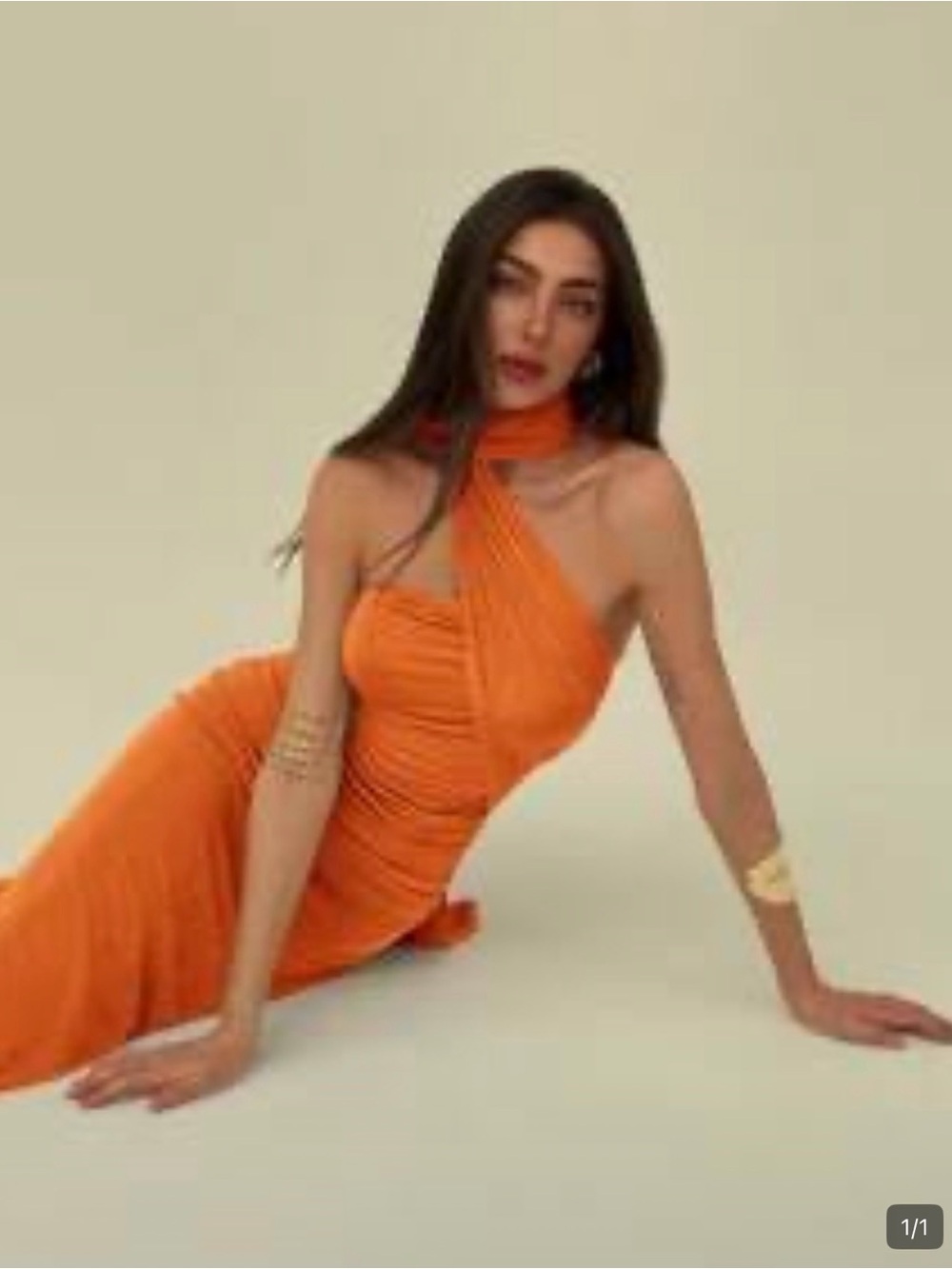 Orange One-Shoulder Halter Dress - Elegant Ruched Midi
